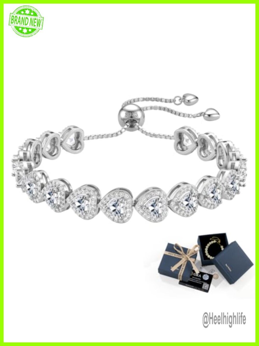5.4CTTW Heart Moissanite Tennis Bracelet 925 Sterling Silver Adjustable